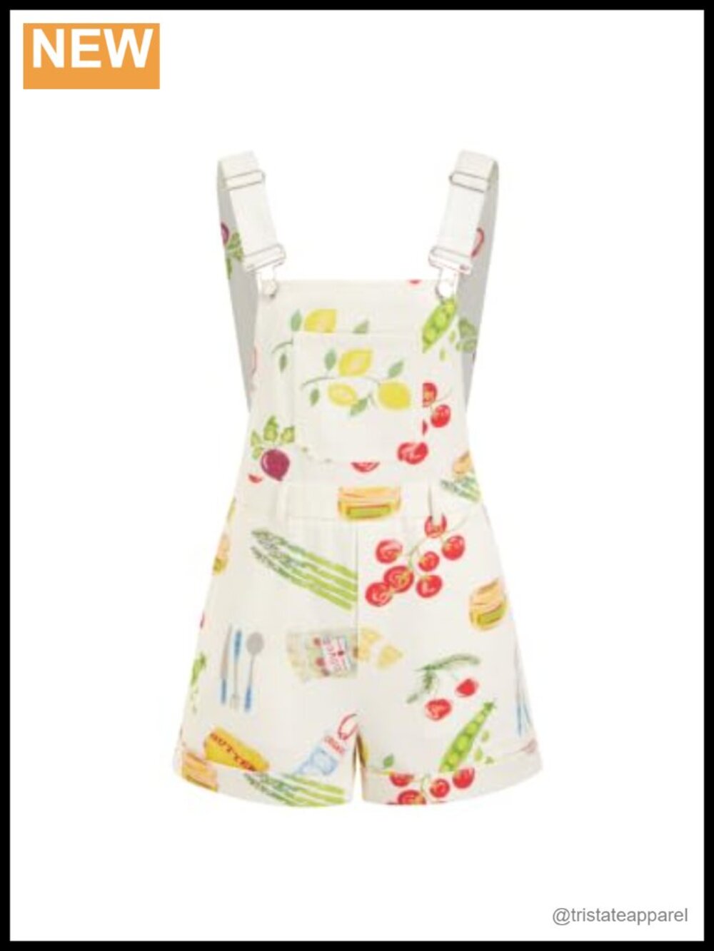 Womens 100% Cotton Denim Overall Shorts Fruit Pattern Romper